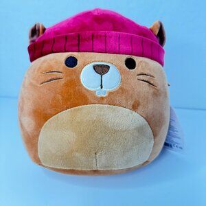 Kellitoy Squishmallow Brown Beaver Plush Toy 7" With Pink Hat & Embroidered Face